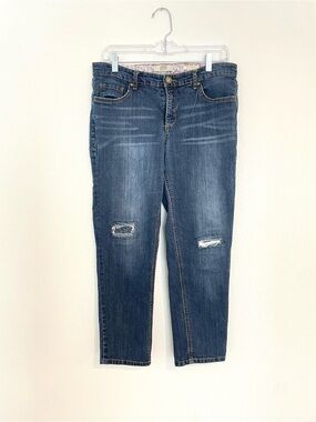 Vintage America Women's Blue Boyfriend Jeans with Knee Rips
